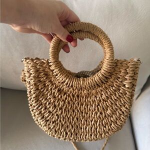 Woven Straw Circle Handle Tote - Natural